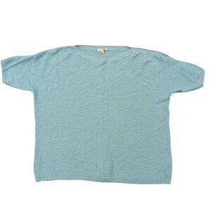 EILEEN FISHER Organic Linen & Cotton Sweater L Lightweight Caribbean Blue Boxy